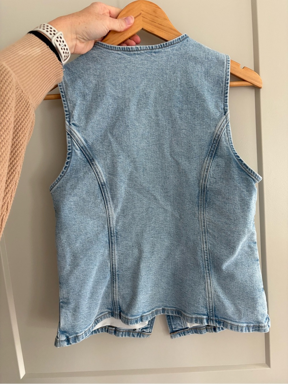 Light Blue Denim Button-Front Sleeveless Vest - Picture 2 of 3